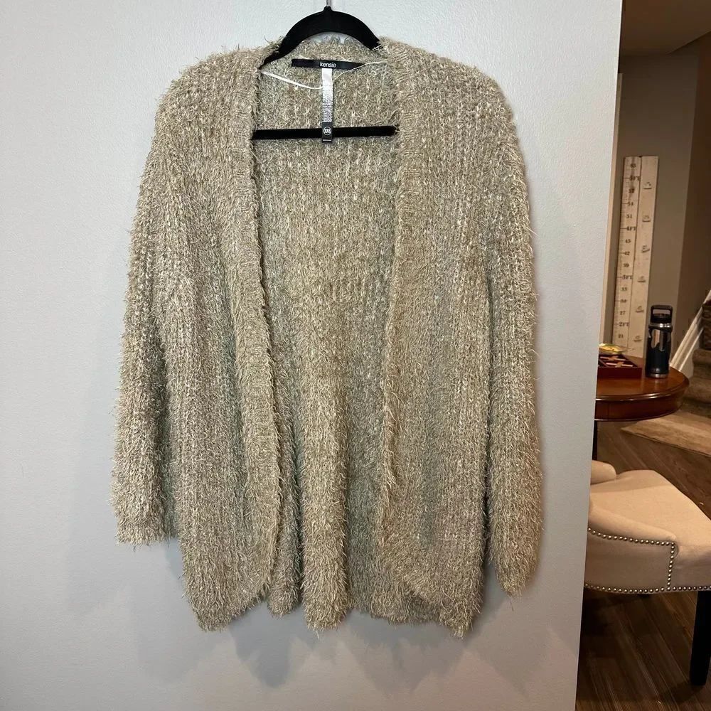 Kensie Tan Eyelash Knit Cardigan Sweater Medium